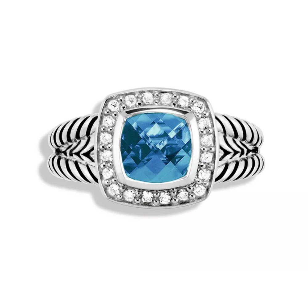 David Yurman Petite Albion Ring with Blue Topaz & Diamonds